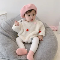 ins hot sale baby winter clothes colorful pom pom fleece kids romper keep warm thick infants jumpsuit