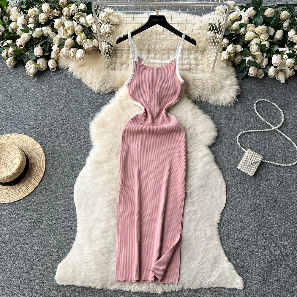 

Sexy Backless Cut Out Sleeveless Bodycon Knit Slip Dress Chic Sexy Fashion Party Dress Women Elegant Slim Beach Pencil Vestidos