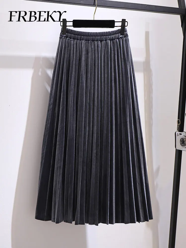 

Skirts for Women Winter New Gold Velvet Half-body Skirt Slim and Thin Pleated Dress Korean Fashion Long Skirt Pleated Skirt