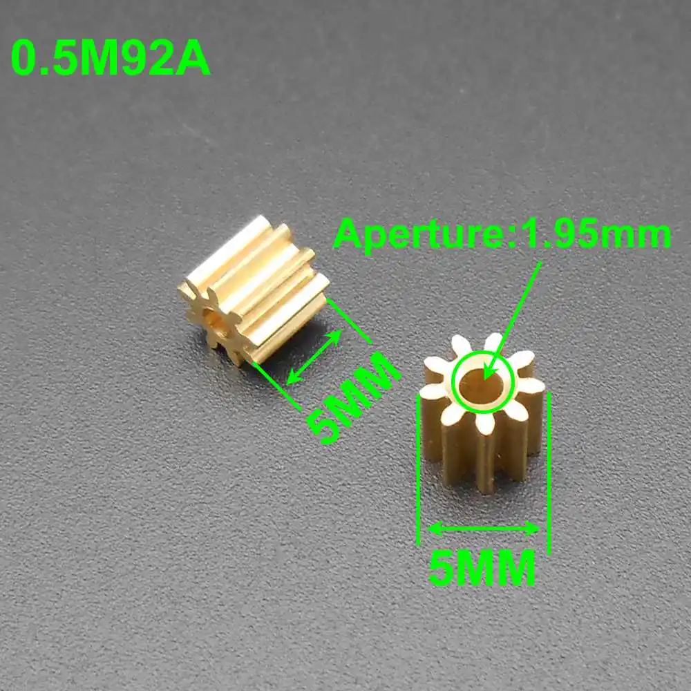 

100Pcs 0.5M Brass Gear 0.5 Modulus 9 Teeth Aperture 2mm 1.95MM 9T 2A Pinion DIY Model Accessories Height 5MM X Diameter.5MM 92A