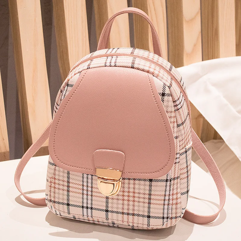 

Mini Backpack Crossbody Bag For Teenage Girl Plaid Women Shoulder Phone Purse Korean Style New Trendy Female 2021