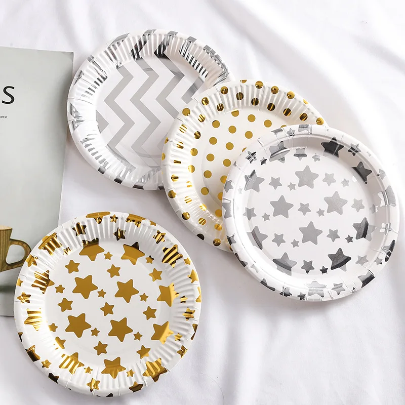 

10pcs Disposable Tableware Gilding Dot Cake Paper Plates Thickened Supply Wedding Birthday Theme Party Decoration