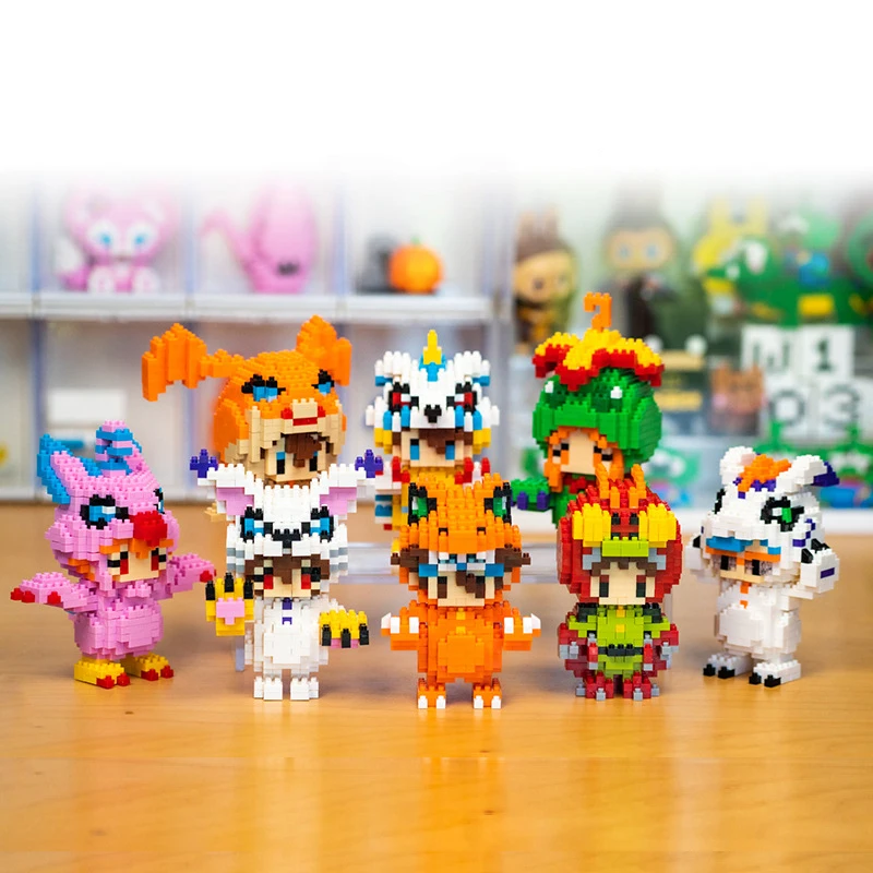 

Цифровой мини-конструктор монстр, фигурки Agumon Gabumon Piyomon graymon DIY, микро-кирпич тентомон гомамон, игрушки для детей, подарок