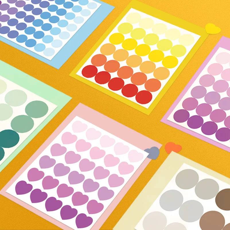 

6Pcs Gradient Color Round Heart Decals Stationery Stickers Journal Book Cup Planner Refrigerator Waterproof Washi Stickers