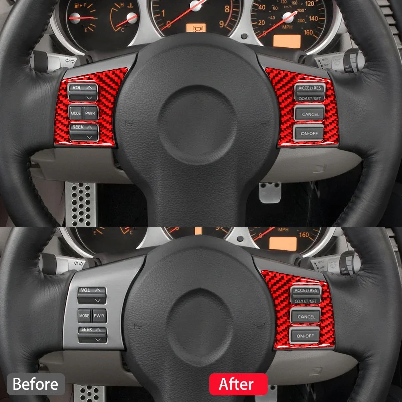 Для Nissan 350Z 2006-2009 Наклейка на панель кнопок рулевого колеса из углеродного волокна