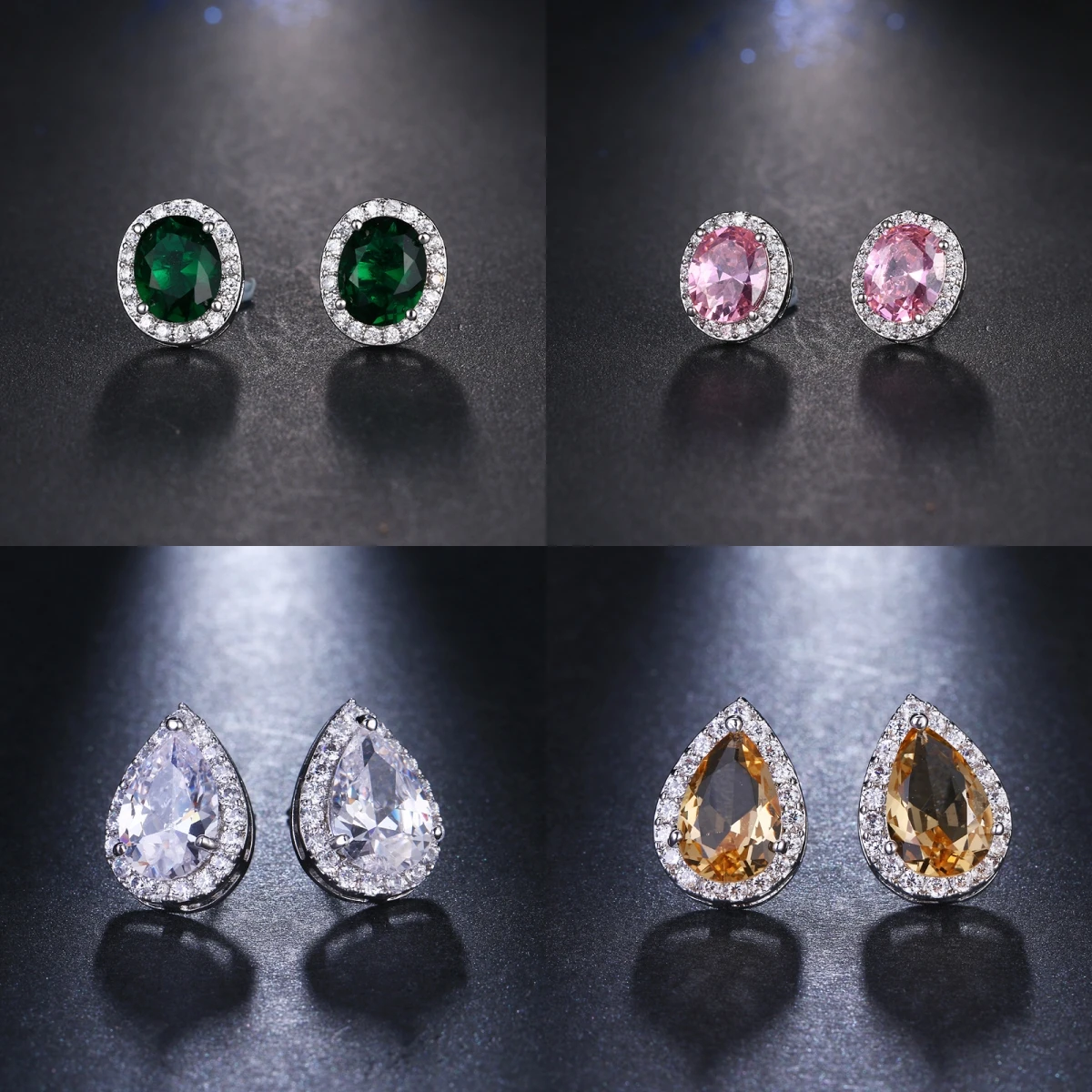 

Emerald Cubic Zircon Stud Earring For Women Female Bridal Wedding Brilliant Oval Drop Luxury Party Jewelry 14 Colors