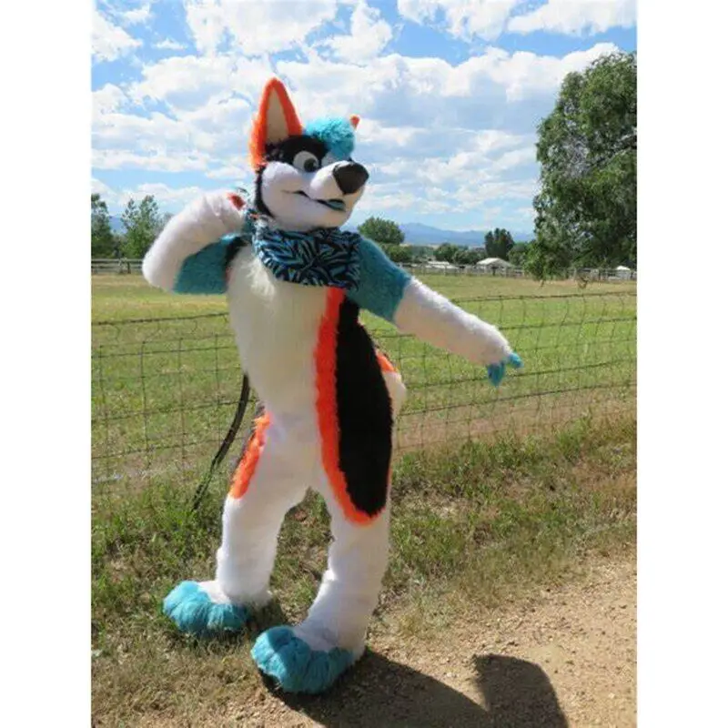 Dog Fursuit Mascot Costume Halloween Party Cosplay Long Furry Wolf Husky Outfit