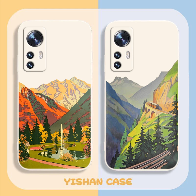 

Beautiful landscape snow mountain Phone Case For Xiaomi Mi 12S 12 12X 11i 11T 11 10 10S 10T 9 Pro Lite Ultra 5G Liquid Rope TPU