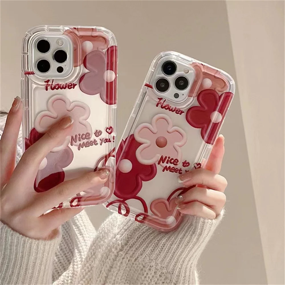 

Vintage oil painting red flower protective case for iPhone14 14 Apple 12pro11/13/XsMax/XR fashionable transparent phone case