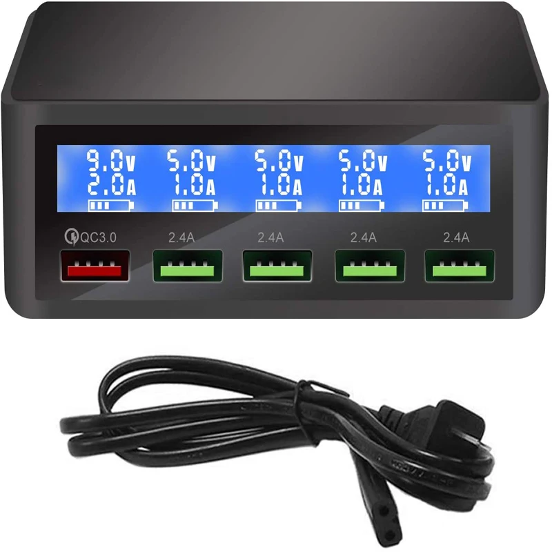 

Зарядное устройство Aamasun QC 3.0, 5 USB портов, ЖК-дисплей, 50 Вт, белый/чёрный