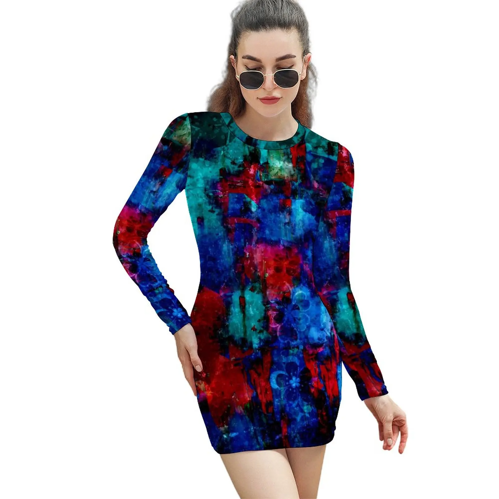 

Paint Splatter Dress Long Sleeve Abstract Print Street Style Dresses Summer Night Club Bodycon Dress Graphic Oversize Clothing