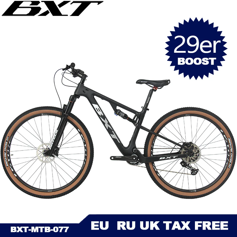 29er Complete Full Suspension Carbon Mountain Bike Thru Axle BOOST 1x11 Speed Carbon MTB Soft Tail Bicycle 29er XC Travel 100mm