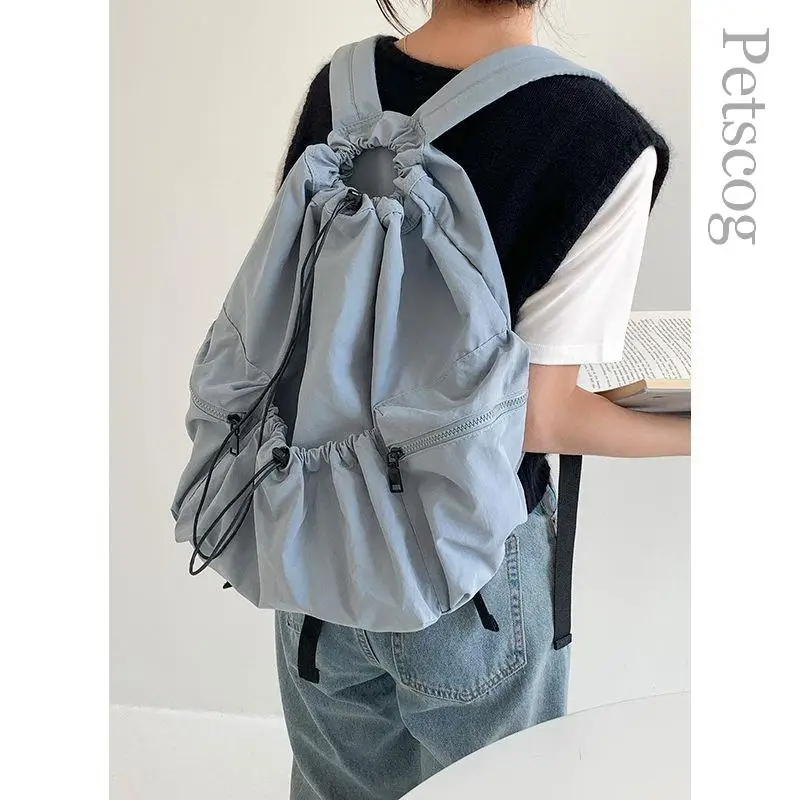 

Женский дорожный модный рюкзак, Простой повседневный рюкзак на шнурке, студенческие Легкие нейлоновые рюкзаки, однотонные