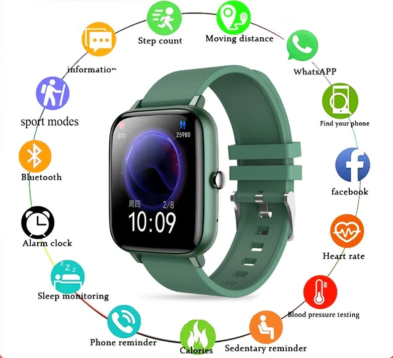 

For Apple Xiaomi Huawei P6 Heart Rate Monitor Women's Watch Life Waterproof Men's Smart Watch Full Touch Fitness Pedometer