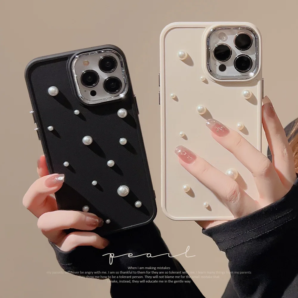 

Роскошный гальванический стерео жемчужный чехол для телефона iPhone 14 13 12 11 Pro Max Plus X XS XR 7 8 SE 2020 противоударный задний Чехол