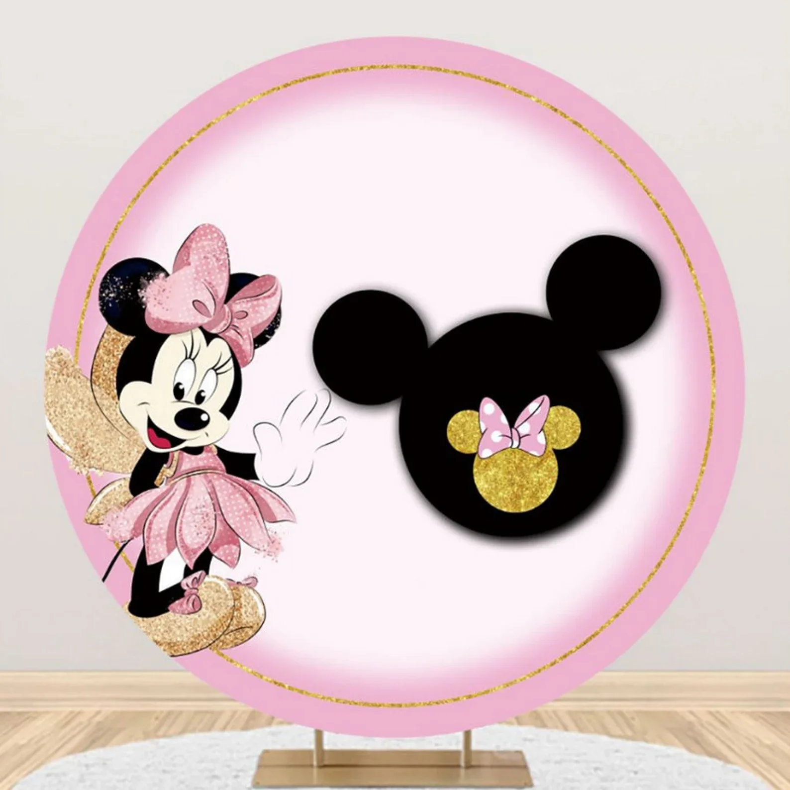 

Фон для фотосъемки с изображением мультяшных героев Диснея Минни, розовая головка Микки Мауса для девочек, для дня рождения, для вечеринки в честь рождения ребенка