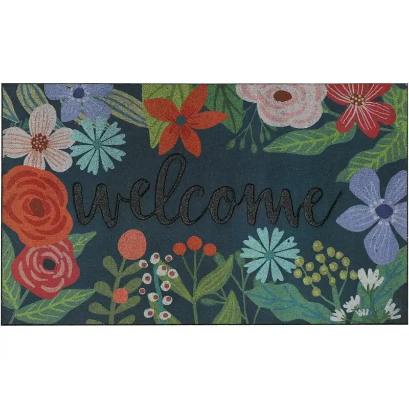 

Mat Spring Sunset Welcome Mat Scatter, 1'6"x2'6", Navy & Green
