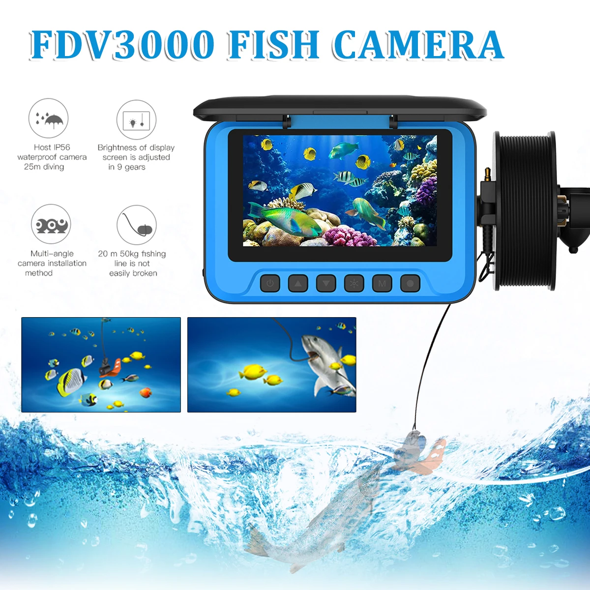 Enlarge HD Underwater Fishing Camera Fish Finder Waterproof Fish Finder LED 4x Digital Zoom Rechargeable Fish Finder 4.3 Inch Monitor