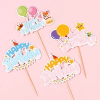 two color cake toppers gold acrylic english happy birthday party cake decoration birthday cake inserting card baking supplies