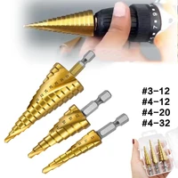 3 12 4 12 4 20 4 32 hss straight groove step drill bit set wood metal hole cutter titanium coated cone core drilling power tools