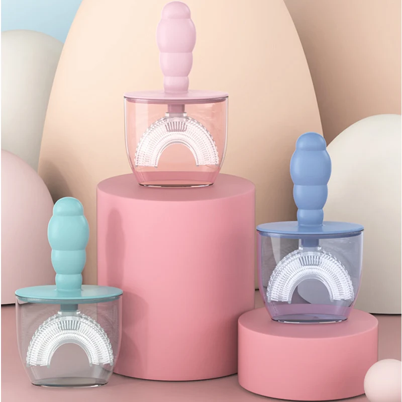 

ZK30 Baby Toothbrush Children’s Teeth Oral Care Cleaning Brush Silicone Infant Newborn U-Shaped Teethbrush With Cover