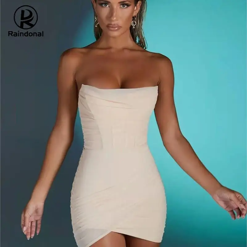 

Raindonal Off Shoulder Mesh Dress Women Sexy Solid Sleeveless Backless One Step Dress Club Vestido Y2k Slim Slash Neck Party