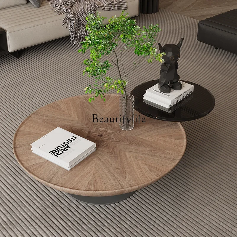 Итальянский минималистичный круглый журнальный столик из зерна ореха для