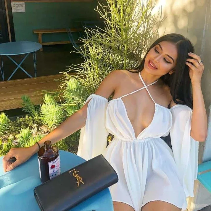 

Women Summer Sexy Backless Long Sleeve Bodycon Mini Dress 2023 New Off Shoulder Slash Neck New Sweet Loose Nightclub Party Dress