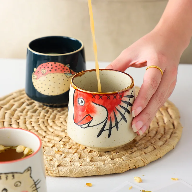 Sushi Restaurant Commercial Japanese Cartoon Hand-painted Ceramic Matcha Coffee Water Cup Sake Cups Tea Mug Taza Desayuno