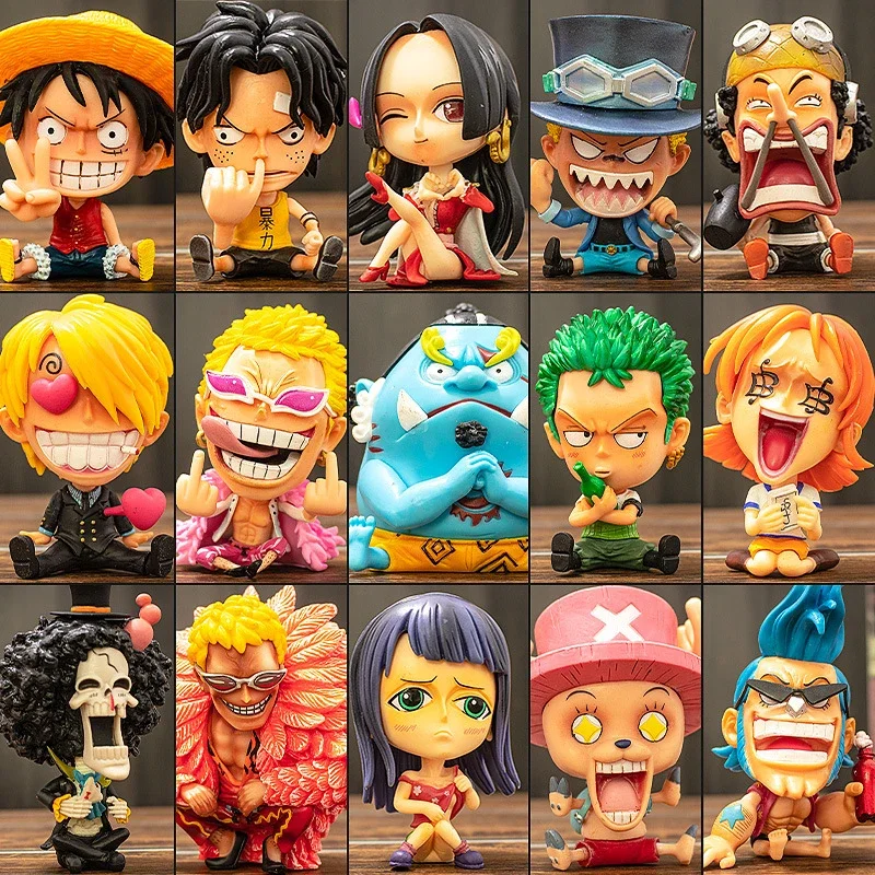 

9CM Q Anime One Piece Luffy Zoro Nami Sanji Robin Boa Hancock Doflamingo Ace Sabo Action Figure Toys Collection Model Doll Gifts