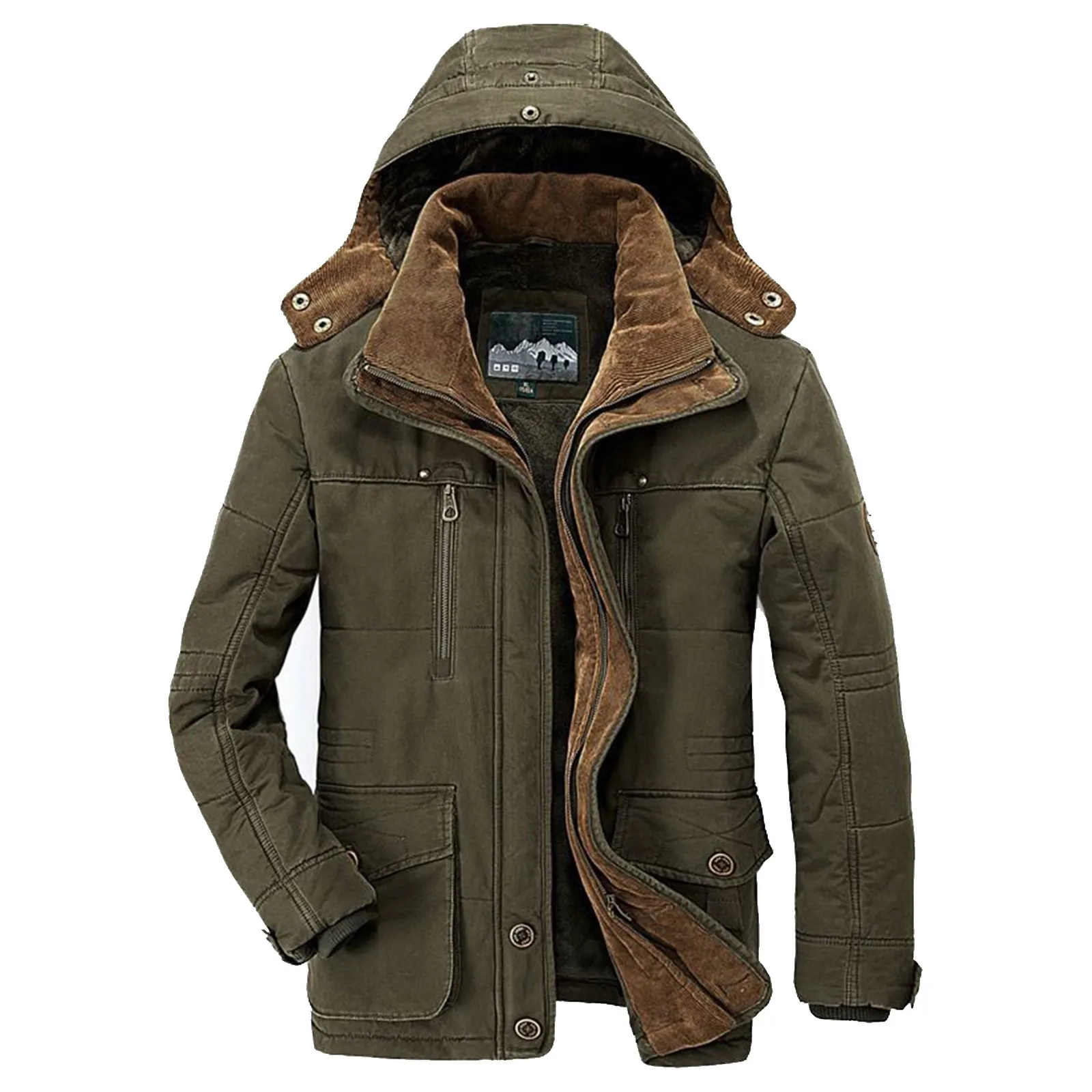 

2023 New Men Winter Parka Fleece Lined Thick Warm Hooded Fur Collar Coat Male Patch Pocket Cotton Jacket Ropa de algodón