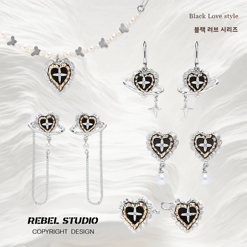 Серьги Rebel Studio Cross Black Lava Love Series оригинальный дизайн милые крутые серьги-колье