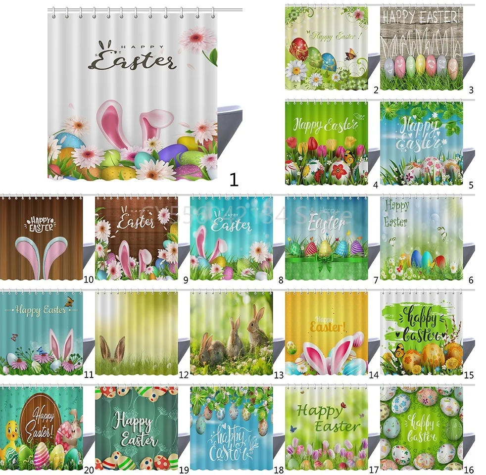 

20 styles Happy Easter Shower Curtains Bath Curtain Waterproof Bathroom Decor With Hooks 3d Printing Bath Curtain