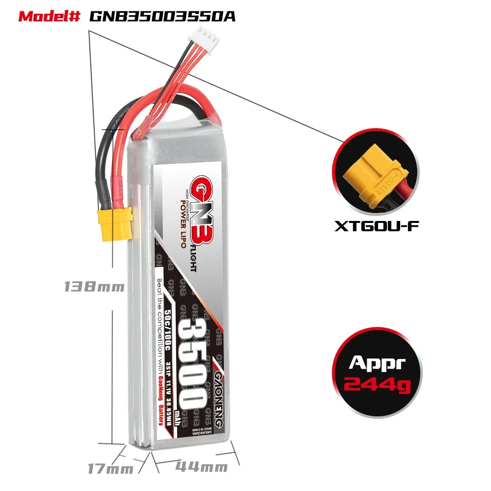 Gaogeng GNB 3S 11.1V 3500mAh 50C Lipo XT90