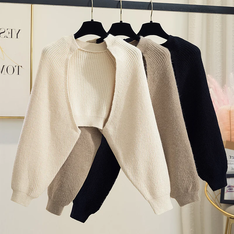 

2023 Sweaters Cardigans Women's Batwing Long Sleeve Crop Top Loose Knitted Jacket shawl Femme Autumn Winter Knitwear