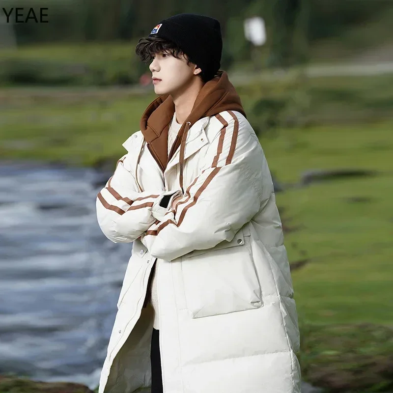 Длинный пуховик с капюшоном на шнурке Мужская Дизайнерская одежда мужская