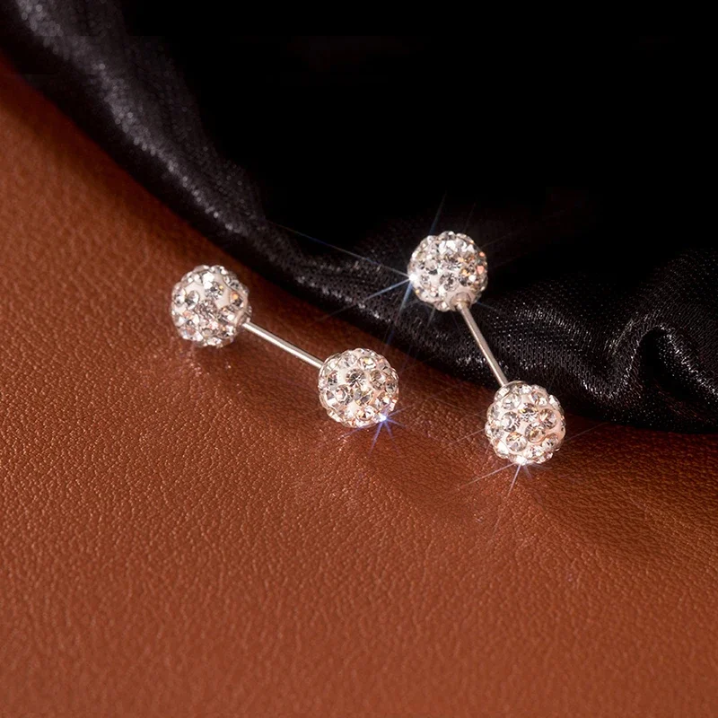 Серьги-гвоздики женские серебряные со сверкающими цирконами 4/5/6 мм