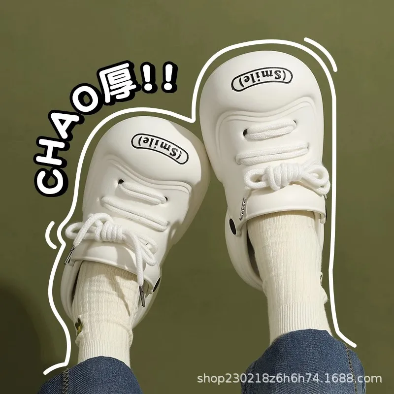 

M137 outer wearing hole shoes women's summer beach sports shoelaces students thick bottom stepping on shit feeling Baotou sandal
