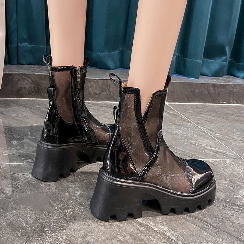 2022 Women's Fashion Chunky Heel Platform Mesh Women's Personality Sandals Summer Designer Breathable High Heels Zipper Sandals