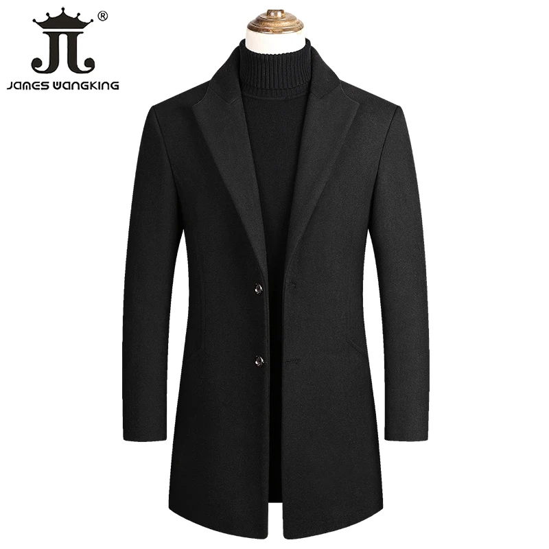 Осенне-зимнее Однотонное шерстяное пальто мужская деловая Повседневная