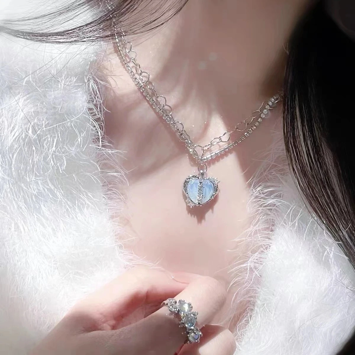 

Retro Silver Color Metal Punk Aesthetic Heart Pendant Chain Choker Necklace For Women Egirl Y2K Grunge 90s Jewelry Accessories