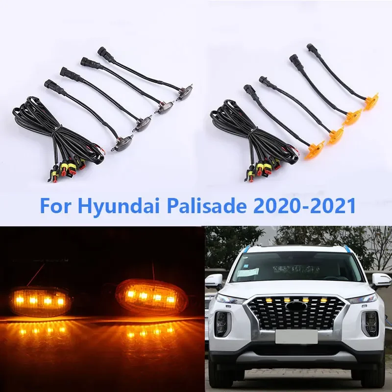 

Car Front Grille LED Amber Lamp Raptor Style Light For Hyundai Palisade 2020-2021 4Pcs/Set