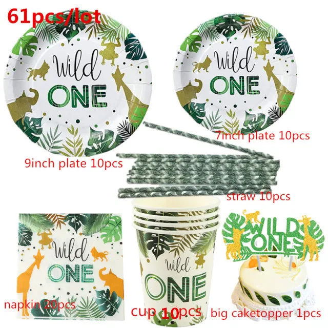 Набор одноразовой посуды с животными джунглей 20 человек