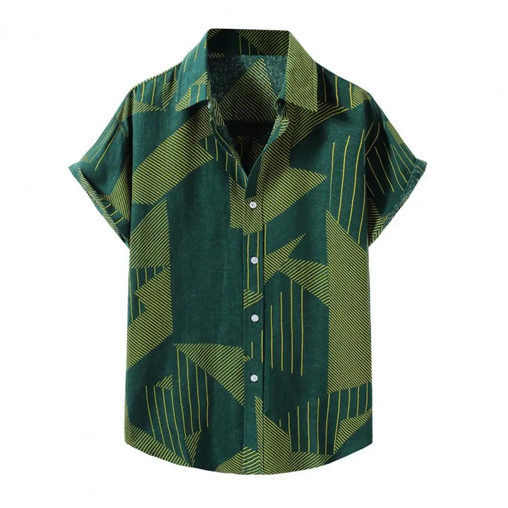 

Summer Men Shirt Casual Geometric Print Single-breasted Tops Hawaiian Turn-down Collar Loose Shirts for men camisa masculina