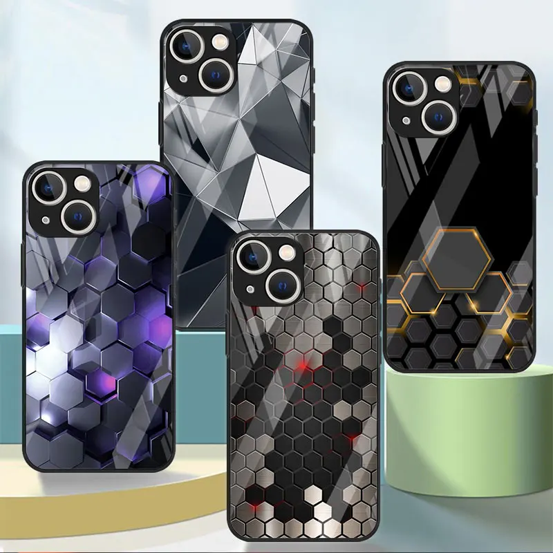 

Glass Case For Apple iPhone 11 14 13 Pro 12 7 8 Plus SE 2022 XR X XS Max 6 6S Tempered Phone Cover Luxury Geometry Cool