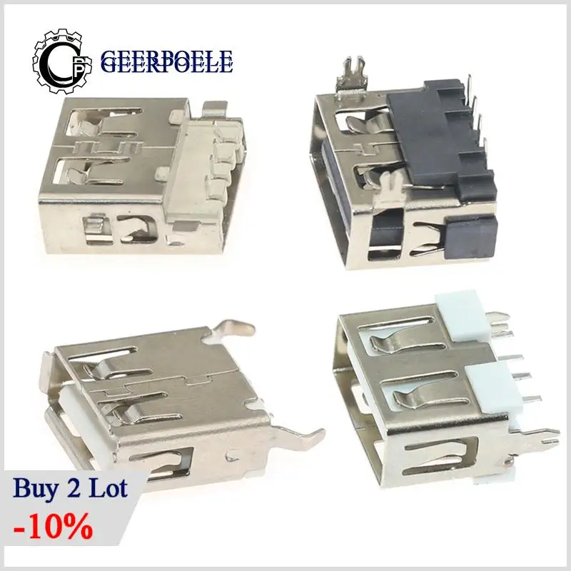 

10 pcs/lot USB 4 Pin USB Connectors Flat Charge Plug Socket Jack Connector Wire Adapeter DIP Type A Female