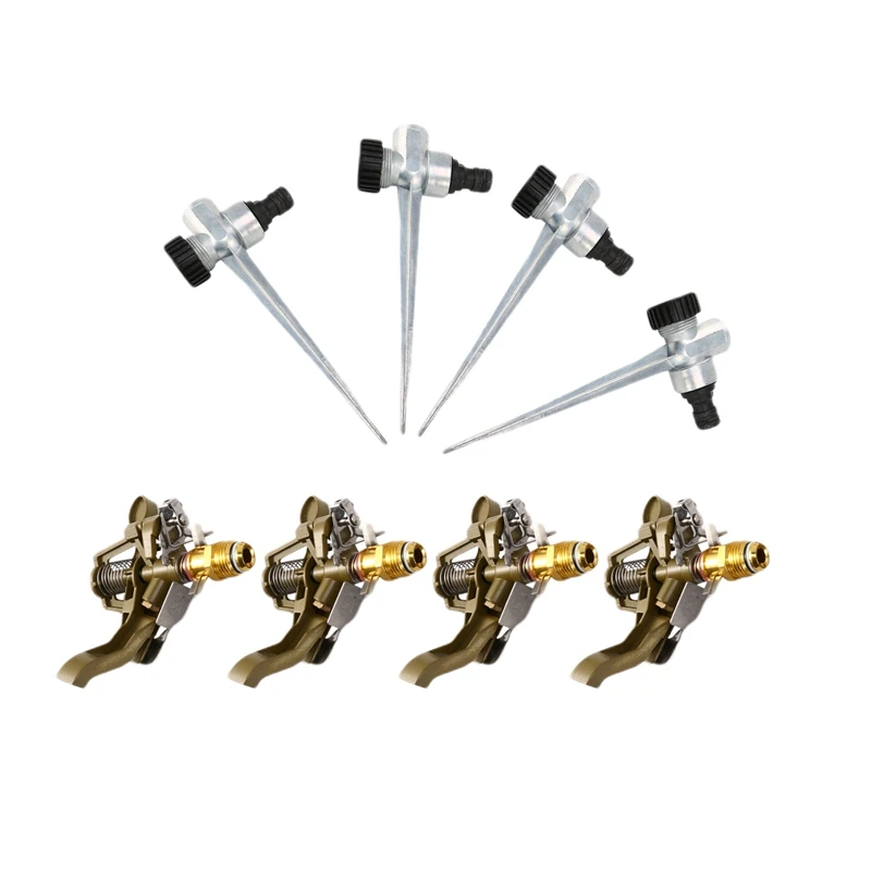 

4Pcs Metal Pulsating Sprinkler 360 Degree Rotation Lawn Watering Sprinklers with Spike for Garden Irrigation System