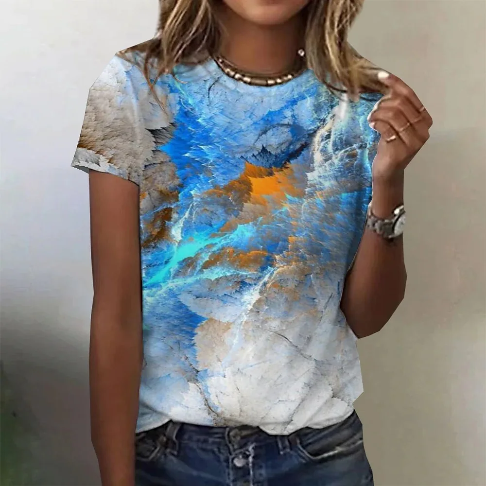

Summer Woman Colorful Gradient T-shirt 3D Print Tees Women Streetwear Short Sleeve Harajuku T Shirts Female Oversized Y2k Tops