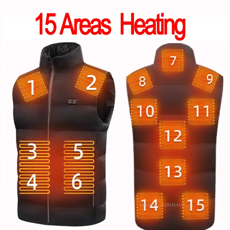 

15 Areas Heated Vest Heated Jacket Mens Women USB Electric Hunting fish Thermal Vest Warm Winter Heated Clothes Heating Vest