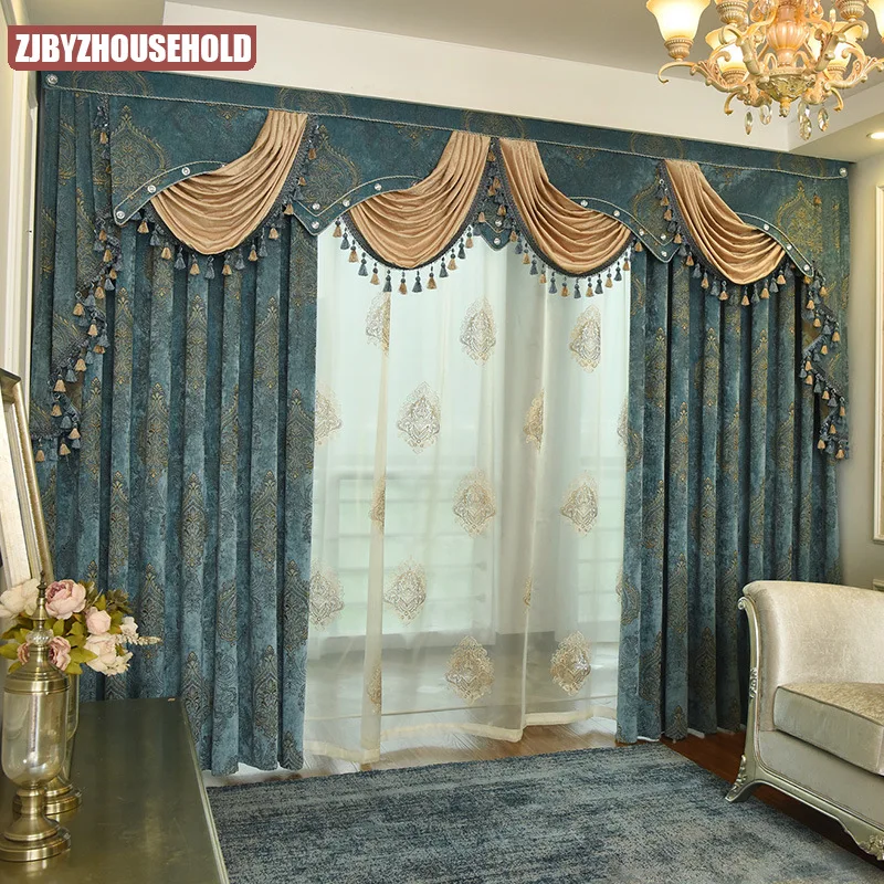 

Customization European Style Curtains Balcony Jacquard Chenille Fabric Finished Product Curtains for Living Dining Room Bedroom